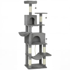 PawHut Multi-Level Cat Tower, 80" Tall Cat Tree, with 2 Condos, 2 Hammocks, 6 Sisal Scratching Posts, Dark Gray