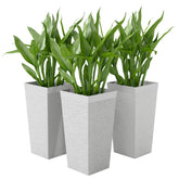 Outsunny 22.8 Inch Set of 3 Outdoor Planters with Stone Finish and Wheels, Stackable Tapered Planters with Drainage Hole, White