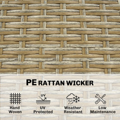 Outsunny 5 Piece Wicker Outdoor Bar Set, Acacia Wood Outdoor High Top Table and Chairs with 3 Tier Shelves, Cushions, Brown