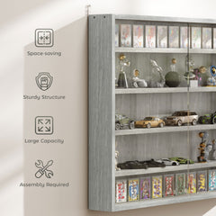 HOMCOM 5-Tier Display Cabinet, Wall-Mounted Display Case with 2 Glass Doors and Adjustable Shelves, Gray