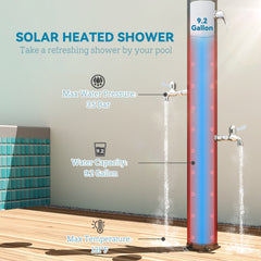Outsunny 9.2 Gallon Slolar Heated Outdoor Shower with 2 Free-Rotating Shower Heads and Foot Showers for Poolside Beach Spa, 7.1ft