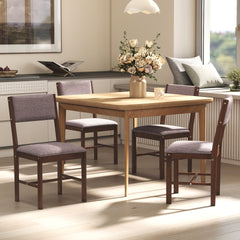 HOMCOM Modern Dining Chairs Set of 4, Linen Fabric Kitchen Chairs with Rubberwood Legs for Dining Room, Living Room, Brown