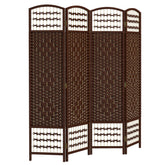 HOMCOM 4 Panel Folding Room Divider Portable Privacy Screen Wave Fiber Room Partition for Home Office Brown