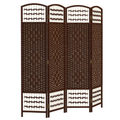 HOMCOM 4 Panel Folding Room Divider Portable Privacy Screen Wave Fiber Room Partition for Home Office Brown