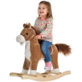 Qaba Rocking Horse Plush Animal on Wooden Rockers, Baby Rocking Chair with Sounds, Moving Mouth, Wagging Tail, Brown