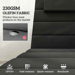Outsunny Foldable Chaise Lounge Cushion Set of 2, Outdoor Lounge Chair Cushion Set, UPF50+ 230gsm Olefin, 80" x 26" Black