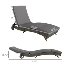Outsunny Patio Wicker Chaise Lounge Chair, Outdoor PE Rattan Sun lounger with Adjustable Backrest and 2 Wheels, Gray