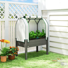 Outsunny Raised Garden Bed with PE Greenhouse Cover Outdoor Planter Box for Herbs and Vegetables, 35 x 22 x 47 inch, Dark Gray