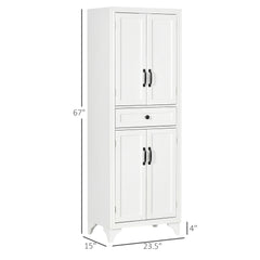 HOMCOM 67" 4-Door Kitchen Pantry with Drawer and Adjustable Shelves, White