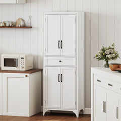 HOMCOM 67" 4-Door Kitchen Pantry with Drawer and Adjustable Shelves, White