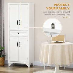 HOMCOM 67" 4-Door Kitchen Pantry with Drawer and Adjustable Shelves, White