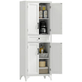 HOMCOM 67" 4-Door Kitchen Pantry with Drawer and Adjustable Shelves, White