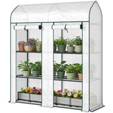 Outsunny 3 Tier Mini Greenhouse, Small Portable Greenhouse with 2 Roll-up Doors, 56.3" x 18.1" x 65", White