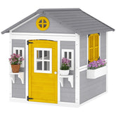 Outsunny Wooden Playhouse for Kids Outdoor with Doors, Windows, Planter Pots and Boxes for Toddlers 3-8 Years, Gray