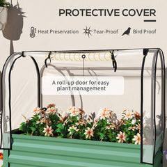 Outsunny Raised Garden Bed with Legs and Cover, Metal Elevated Planter Box with Bottom Shelf and Liner for Vegetables, Green