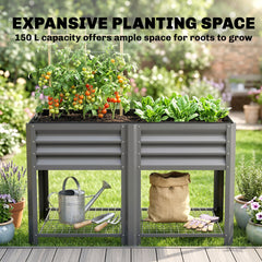 Outsunny Raised Garden Bed Galvanized Steel, Elevated Planter Box with Storage Shelf, Bed Liner, 31.5" High, Dark Gray