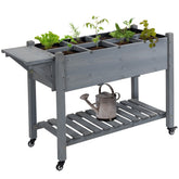 Outsunny Raised Garden Bed Planter Box w/ 8 Grow Grids, Storage Shelf & Lockable Wheels