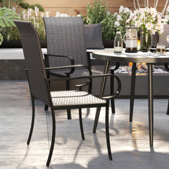 Outsunny Set of 4 Outdoor Wicker Dining Chairs with Armrest, Steel Frame, Highback and Deep Seating, Brown