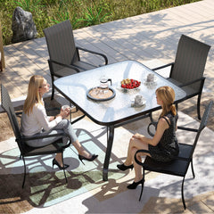 Outsunny Set of 4 Outdoor Wicker Dining Chairs with Armrest, Steel Frame, Highback and Deep Seating, Brown