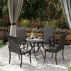 Outsunny Set of 4 Outdoor Wicker Dining Chairs with Armrest, Steel Frame, Highback and Deep Seating, Brown