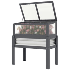 Outsunny Raised Garden Bed with Flip-Up Mini Greenhouse, Elevated Planter Box with Legs and Bed Liner for Flowers, Vegetables