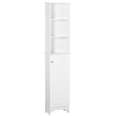 HOMCOM Tall Bathroom Storage Cabinet/Freestanding Linen Tower with 3-Tier Open Adjustable Shelf and Cupboard, White