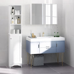 HOMCOM Tall Bathroom Storage Cabinet/Freestanding Linen Tower with 3-Tier Open Adjustable Shelf and Cupboard, White