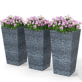 Outsunny Tall Planters for Outdoor Plants Set of 3, 24 In Taper Planters with Drainage Holes, Rattan Decor Plant Pots for Indoor Outdoor Front Porch Patio Backyard, Gray