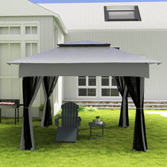 Outsunny 11x11 Canopy Gazebo, Portable Outdoor Patio Shelter with Zipper Mesh Privacy Netting, Carry Bag Included, for Family Use, Light Gray