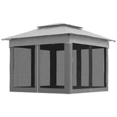Outsunny 11x11 Canopy Gazebo, Portable Outdoor Patio Shelter with Zipper Mesh Privacy Netting, Carry Bag Included, for Family Use, Light Gray