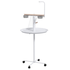 PawHut Bird Stand with Wheels, Perches, Feed Bowls, Round Tray for Parrot