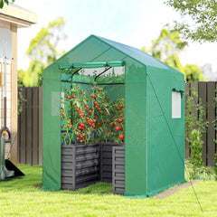 Outsunny Greenhouse with Raised Garden Bed, Galvanized Steel Outdoor Greenhouse with Roll Up Door, 56" x 56" x 75", Dark Gray