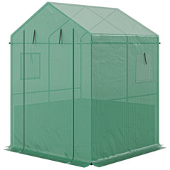 Outsunny Greenhouse with Raised Garden Bed, Galvanized Steel Outdoor Greenhouse with Roll Up Door, 56" x 56" x 75", Dark Gray