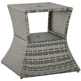 Outsunny Outdoor Side Table with Umbrella Hole, 2 Tier Rattan Wicker End Table with Storage Shelf, All Weather for Patio, Garden, Backyard, Mixed Gray