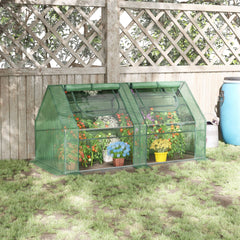 Outsunny 6' x 3' x 3' Portable Greenhouse, Garden Hot House with Two PE/PVC Covers and 2 Roll Up Windows, Green