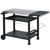 Outsunny 3-Shelf Outdoor Grill Cart Table with Foldable Side Table, Stainless Steel Pizza Oven Stand on Wheels, Black