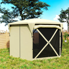 Outsunny 11 x 11ft Pop Up Gazebo Screen Tent with Removable Roof Cover, Roll-up Wind Panels for Camping, Backyard, Beige