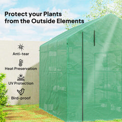 Outsunny Outdoor Walk-in Greenhouse with Roll-up Zipper Door, 18 Shelves, PE Cover, 95.25" x 70.75" x 82.75", Green