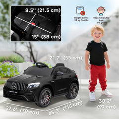 Aosom Toddler Ride On Car (Mercedes Benz AMG GLC63S Coupe) Electric Kids Ride On Car with 2 Speed, MP3 Player, Light, Horn, Songs, Suspension - Fun for Toddlers and Kids - Black