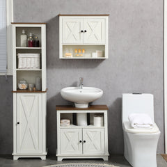 kleankin Modern Farmhouse Bathroom Sink Cabinet, Pedestal Sink Storage Cabinet with Double Doors and Shelves, White