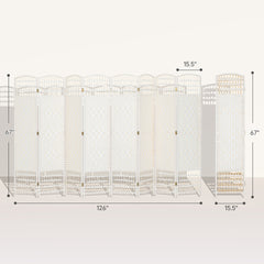 HOMCOM 8 Panel Folding Room Divider Portable Privacy Screen Wave Fiber Room Partition for Home Office White