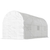 Outsunny Hoop House Greenhouse, Walk-in Tunnel Greenhouse with 2 Support Rods, Zippered Roll-up Mesh Door, 14.6'x6.5'x6.6', White