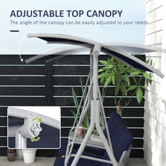 Outsunny 2-Seater Outdoor Porch Swing with Canopy and Table, Patio Swing Chair for Garden, Poolside, Backyard, Dark Blue
