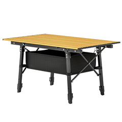 Outsunny 3ft Aluminum Small Folding Table, Portable Camping Table with Storage Bag, Carry Bag for Outdoor Picnic BBQ, Brown