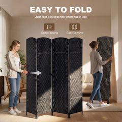 HOMCOM Room Divider, 4 Panel Folding Privacy Screen, 70.9" Tall Portable Weave Partition Wall Divider for Bedroom, Coffee
