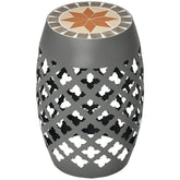 Outsunny Decorative Outdoor Stool, 12" Round Patio Side Table, Mosaic Accent Plant Stand for Garden, Balcony, Gray