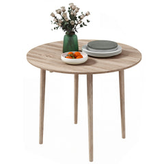 HOMCOM Folding Dining Table, Round Drop Leaf Kitchen Table for Small Spaces with Wood Legs, Oak Color