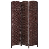 HOMCOM Room Divider 3 Panel, 6FT Tall Folding Privacy Screen, Freestanding Hand-Woven Partition for Room Separation with 360° Hinges, Paper Rope Diamond Weave, Brown