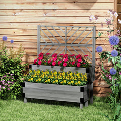 Outsunny 2 Tier Trellis Planter, Wooden Raised Garden Bed, Gray