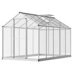 Outsunny 10' L x 6' W Walk-In Polycarbonate Greenhouse with Roof Vent for Ventilation & Rain Gutter for Winter